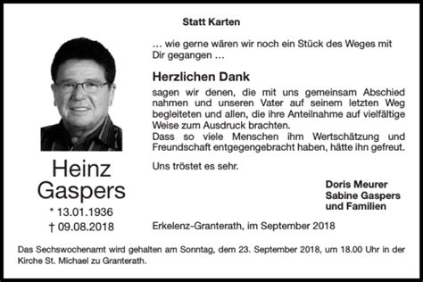 Traueranzeigen Von Heinz Gaspers Aachen Gedenkt