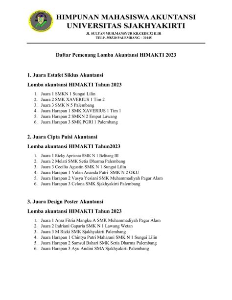 Para Pemenang Lomba Akuntansi HIMAKTI 2023 Fakultas Ekonomi