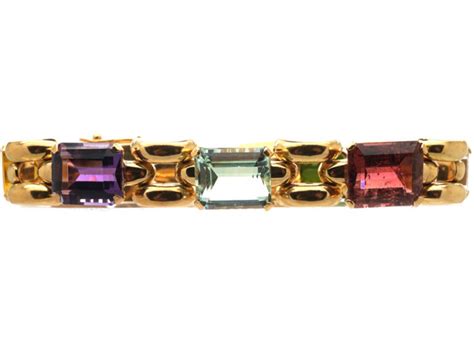 Retro 18ct Gold Multi Gem Bracelet 80N The Antique Jewellery Company