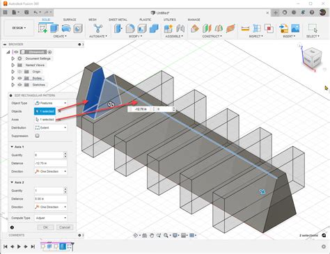 如何在 Autodesk Fusion 中创建特征的矩形阵列