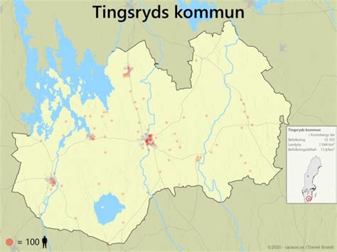 Tingsryds Kommun Karta över Befolkningstäthet Sarasas Maps