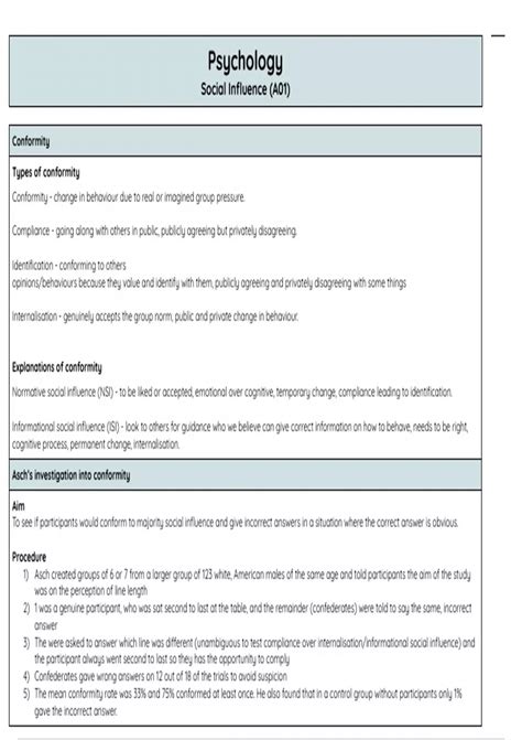 AQA A Level Psychology Paper 1 Social Influence A Revision Notes