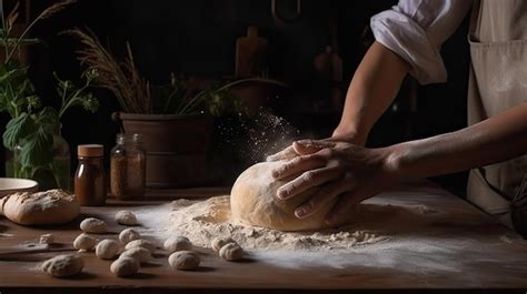 Premium Ai Image Hand Of Baker Kneading Dough To Make Bread