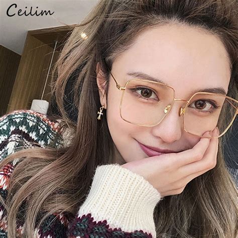 Korean Fashion Square Clear Glasses Women New Oversized Eyewear