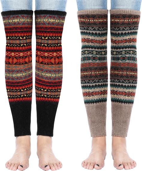 Satinior 2 Pairs Bohemian Knit Leg Warmers Winter Long Leg Warmers Boot