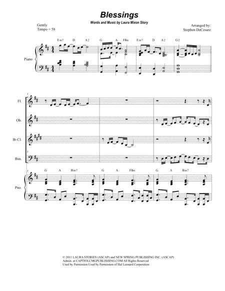 Blessings Sheet Music Laura Story Woodwind Ensemble