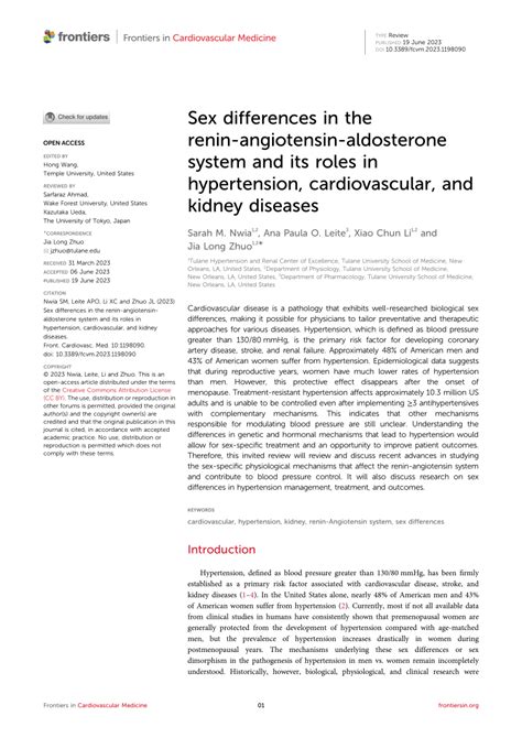 PDF Sex Differences In The Renin Angiotensin Aldosterone System And