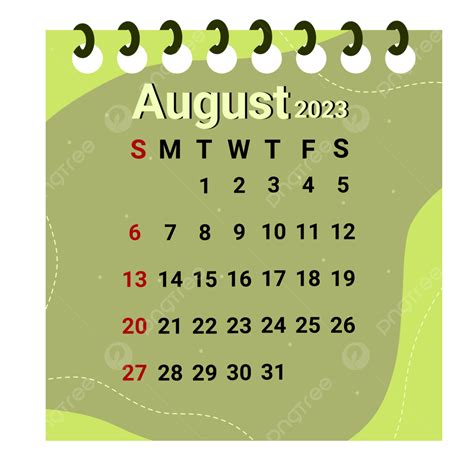 Calendar August 2023 August Month Calendar Png Transparent Clipart