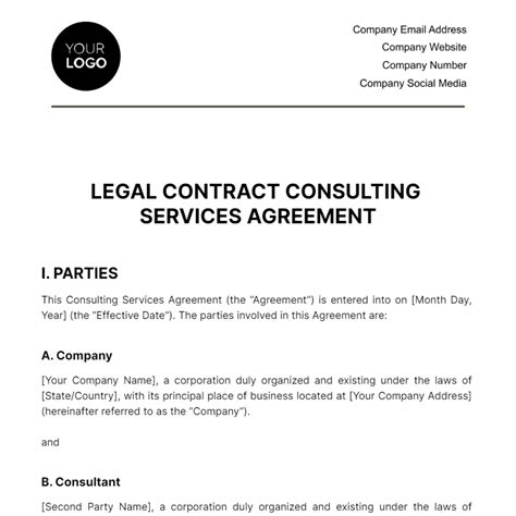 Free Legal Contract Consulting Services Agreement Template Edit