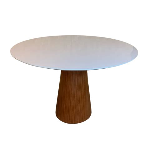 Mesa De Jantar Cone Cm Base Madeira Natural Mogno E Tampo Laqueado