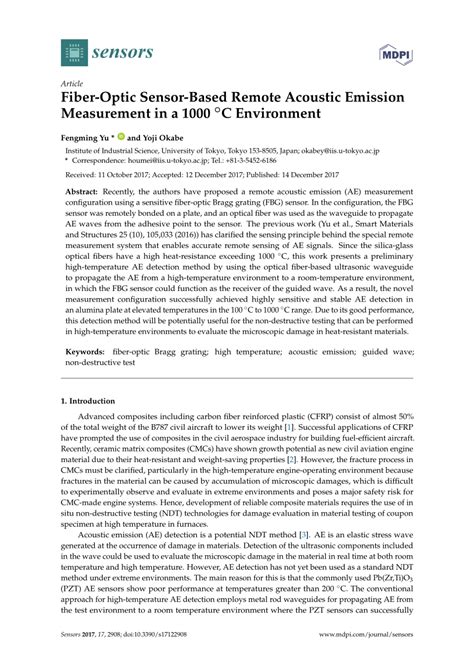 Pdf Fiber Optic Sensor Based Remote Acoustic Emission Measurement In A 1000 °c Environment