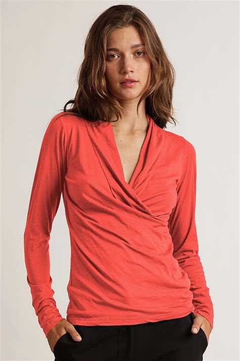 Velvet By Graham And Spencer Meri Wrap Front Top In Red Lyst