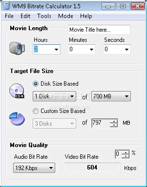 WM9 Bitrate Calculator 1.5.1869.37791 - Download, Review, Screenshots