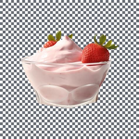 Strawberry Yoghurt Bowl For Advertising Isolated On Transparent