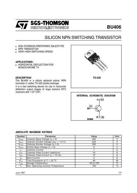 Bu406 Datasheet Pdf Silicon Npn Switching Transistor