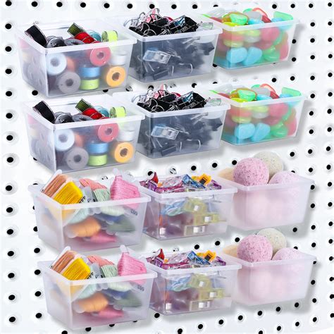 Buy 12 Pieces Plastic Storage Bins - Pegboard Bins with Hooks - Pegboard Accessories Workbench ...