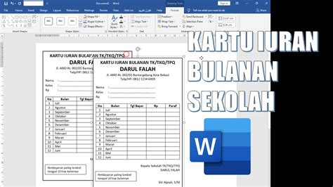 Membuat KARTU IURAN BULANAN SEKOLAH Di WORD YouTube