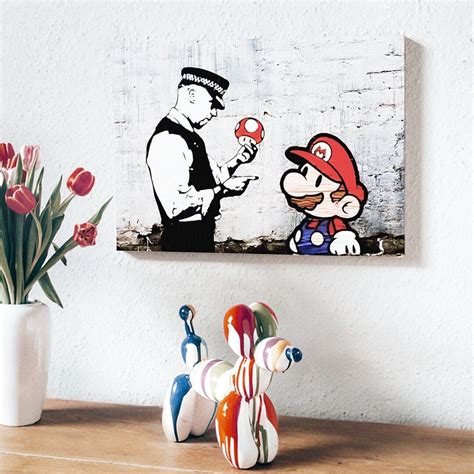 Banksy Picture Super Mario Mushroom Handmade Etsy