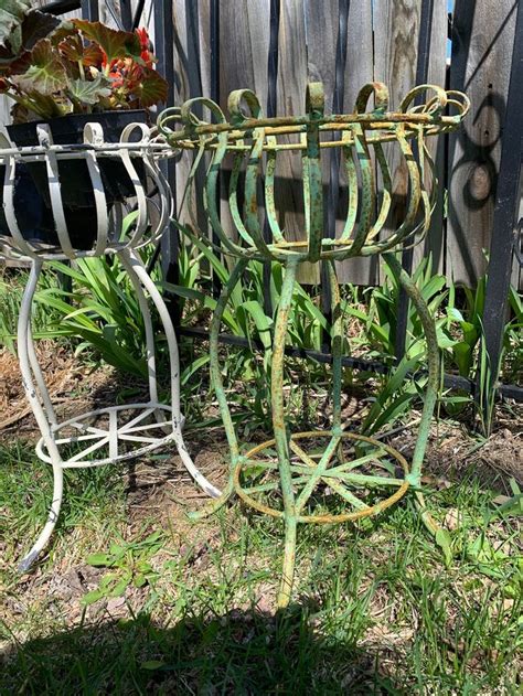 Vintage Wrought Iron Plant Stand Heavy Metal Planter Holder