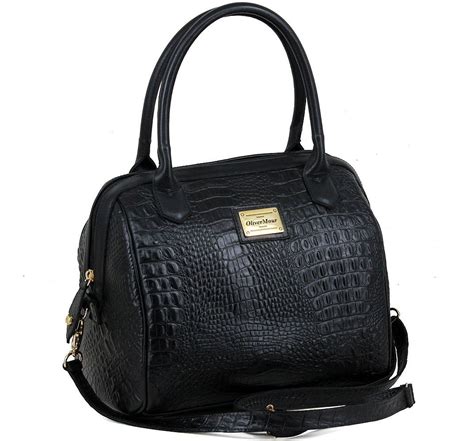 Bolsa Baú Couro Legitimo Preta Croco OLIVERMOUR