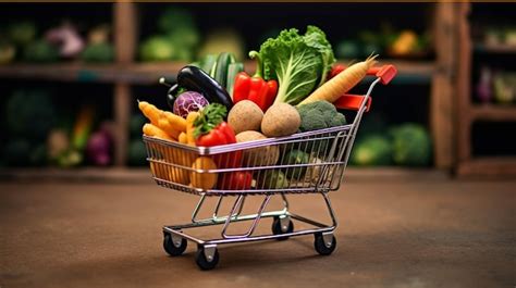 Premium AI Image | Shopping cart full of fresh fruits and vegetables on ...