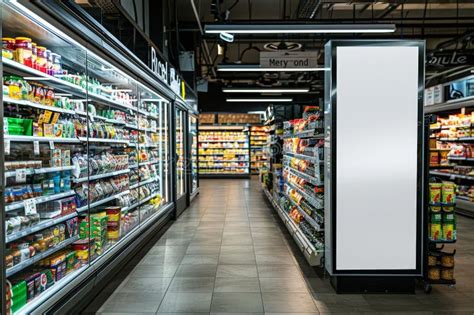 Afiche Publicitario En Blanco Mockup Dentro De Supermercado Tienda