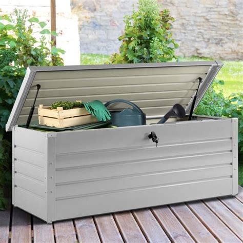 Idmarket Coffre De Rangement M Tal Verrouillable Gris Clair Pour Jardin