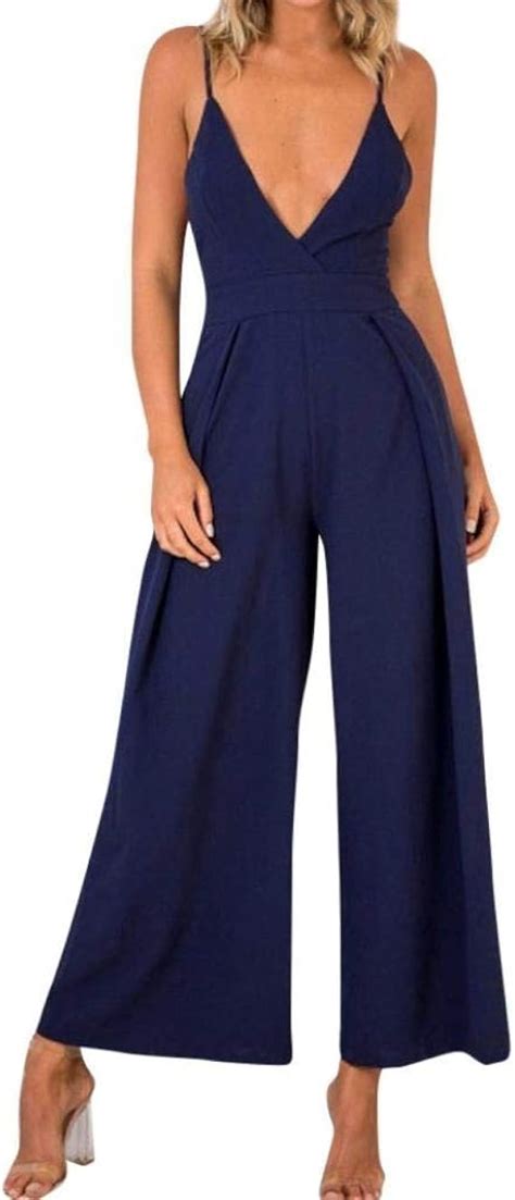 Overall Damen Lang Elegant Ärmellos V Ausschnitt High Waist Sling Rückenfrei Fiesta Kleidung