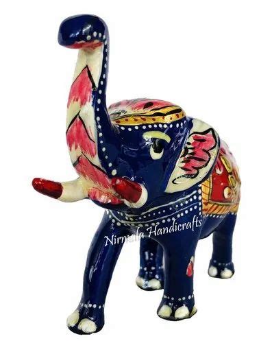 Muilty Colour Metal Meenakari Trunk Up Elephant Statue Enamel Work For