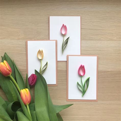 Set Of Quilling Flower Tulip Card 3d Mother S Day Etsy Paper Quilling Flowers Paper