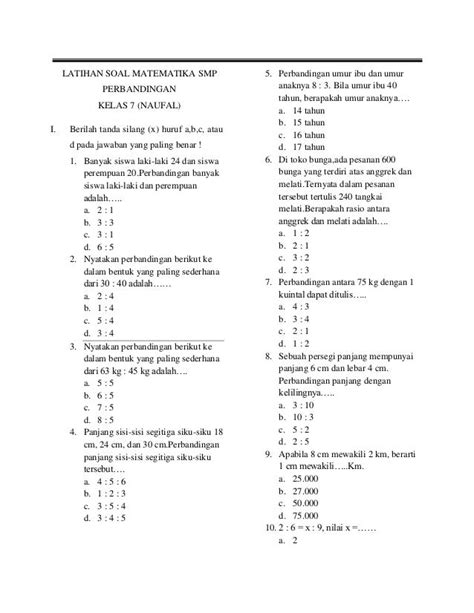 Contoh Soal Perbandingan Un Smp Dan Pembahasannya Berbagai Contoh