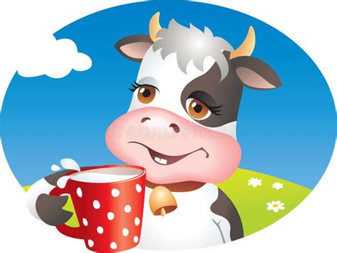 Funny cow drinking milk stock vector. Illustration of illustration ...