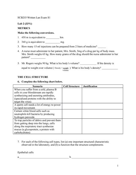 SCB 203 Past Written Exam S1 SCB203 Written Lan Exam S Lab 2 33