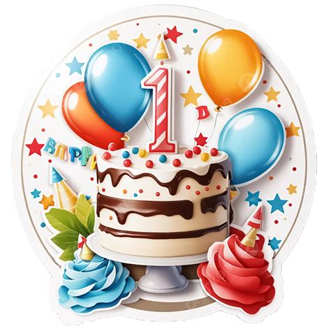 Sticker From Birthday Cake With Candle Decorations On Transparent