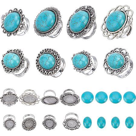 SUNNYCLUE 8 Sets 2 Styles DIY Gemstone Cabochon Ring Setting Including