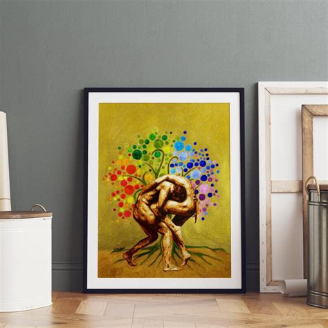 Gay Couple Wrestle Watercolor Art Print Same Sex Couple T Etsy