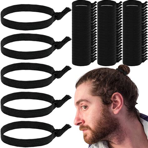 50 Pcs Knotted Mens Hair Ties For Men Black Hair Ties For Guys Man Bun