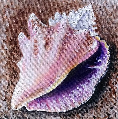 X Acrylic On Canvas Seashell Still Life Painting Conch Shell