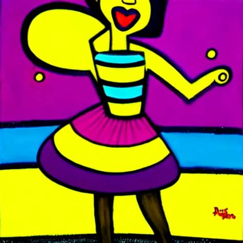 Paint Girl In Dress In The Wind Style Of Romero Britto Stable