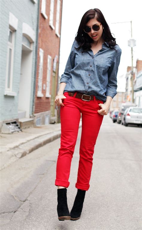 Outfit Pic Jim Morrison Red Jeans Denim Shirt With Jeans Red Pants