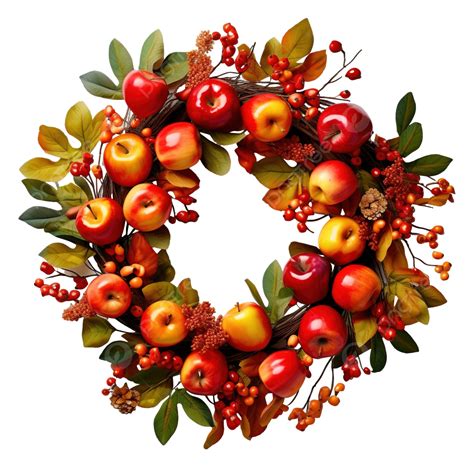 Thanksgiving Door Wreath With Apples Berries And Leaves Fall Season