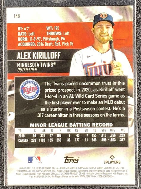 Topps Stadium Club Red Foil Alex Kirilloff Rc For Sale