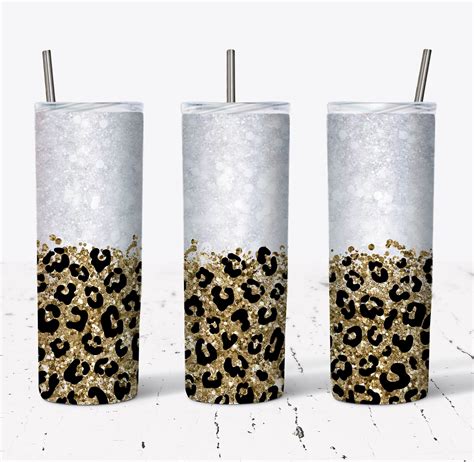 Oz Skinny Tumbler Gold Leopard Zebra Glitter Sublimation Design Png