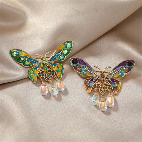 Morkopela Vintage Butterfly Brooches For Women Enamel Rhinestone