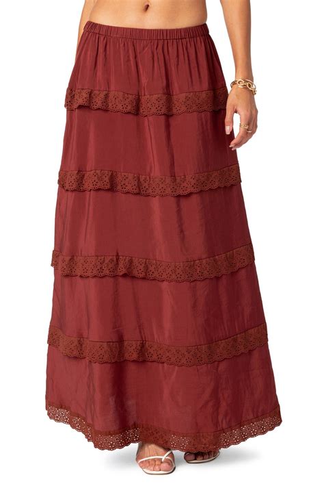 Edikted Eyelet Trim Tiered Cotton Blend Maxi Skirt Hamra Editorialist