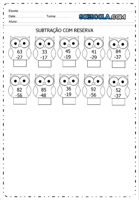Atividades De Subtra O Reserva Para Imprimir Series Iniciais