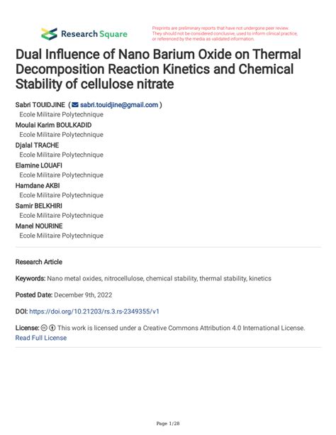 Pdf Dual Influence Of Nano Barium Oxide On Thermal Decomposition