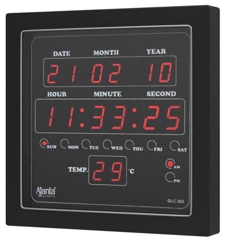 Ajanta Quartz Digital Green Led Square Wall Clock Size Cm X