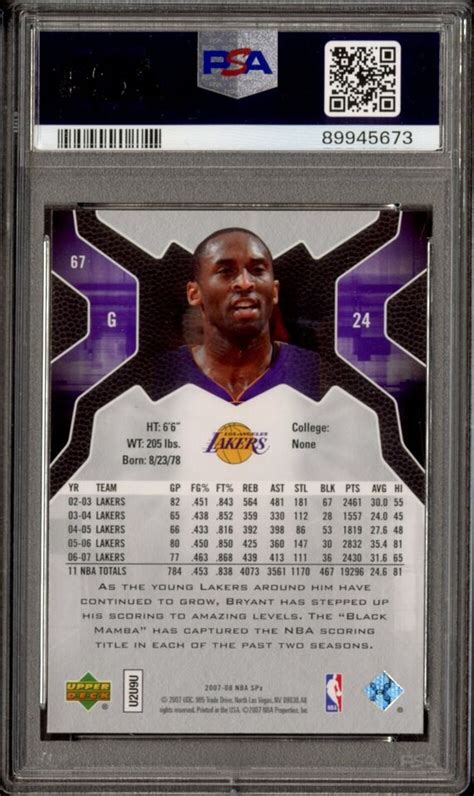 2007 SPx Kobe Bryant PSA 10 Gem Mint 67 Lakers EBay