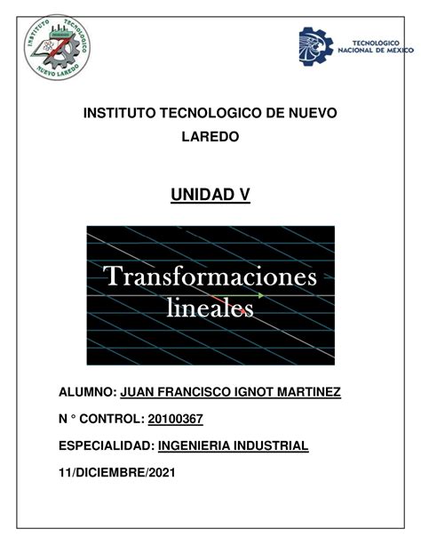 Algebra 1 Tec Nuevo Laredo INSTITUTO TECNOLOGICO DE NUEVO LAREDO